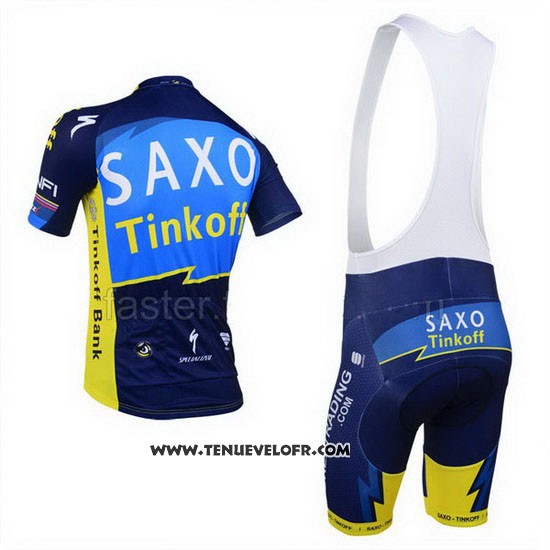 2013 Maillot Ciclismo Tinkoff Saxo Bank Bleu et Jaune Manches Courtes et Cuissard
